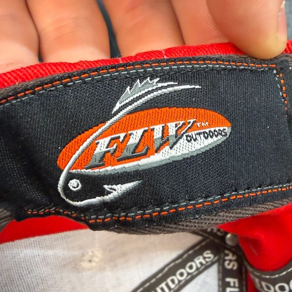 FLW Outdoors Fishing Hat Red Charcoal Grey Adjustable Baseball Cap Embroidered